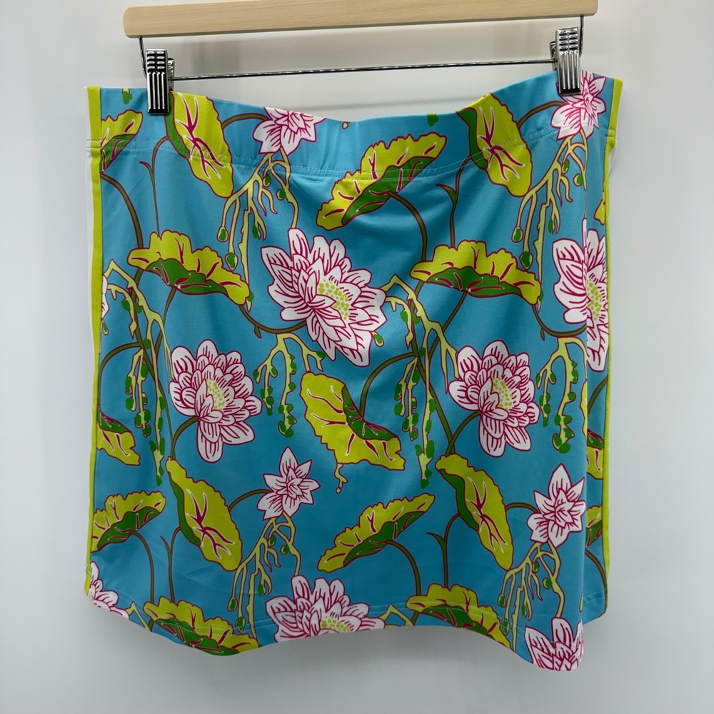 Gretchen Scott Goddess Blue Floral Skort Zip Pockets Lime Zebra Shorts XXL 16
